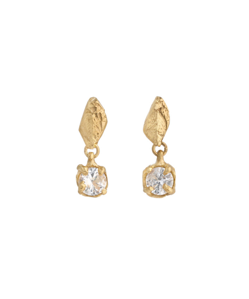 Mini Tota Gold White Sapphire Earrings