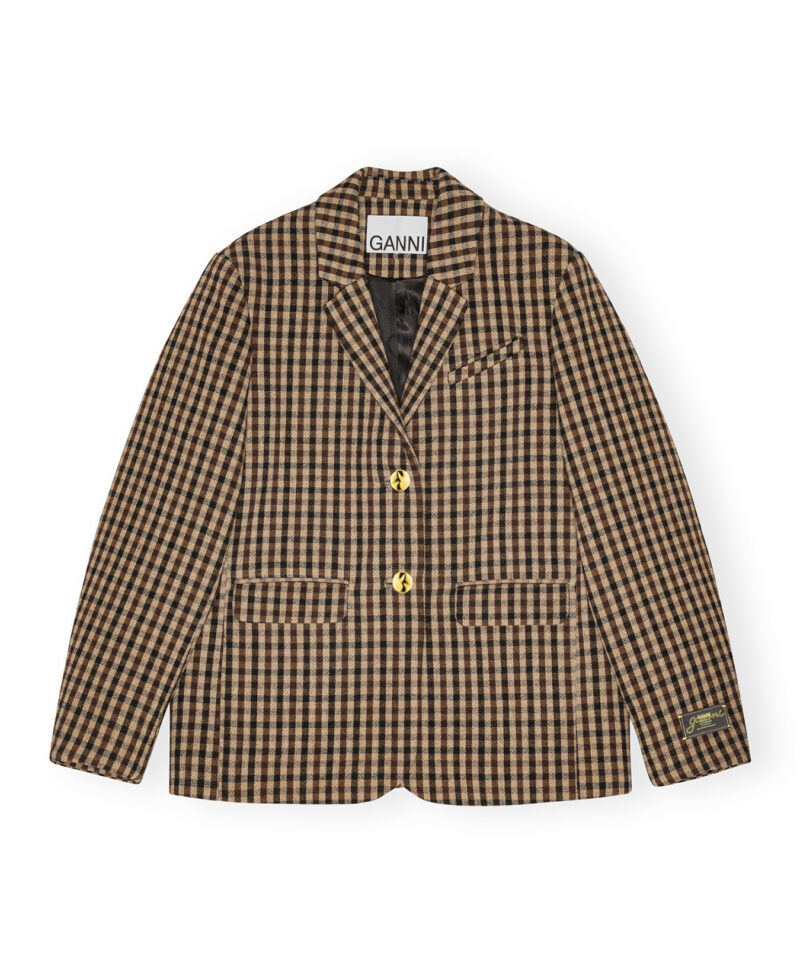 Check Wool Mix Oversized Blazer