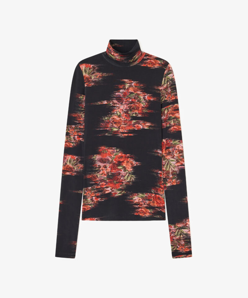 Printed Shiny Jersey Turtleneck