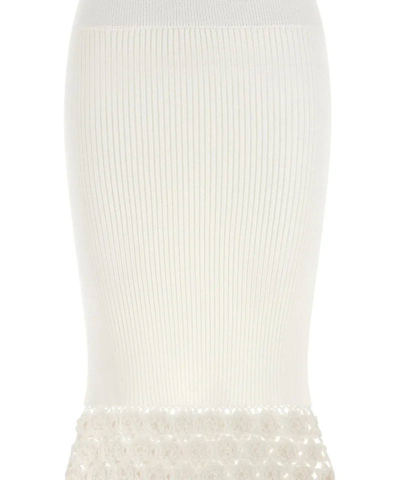 White Cotton Rib Crochet Skirt