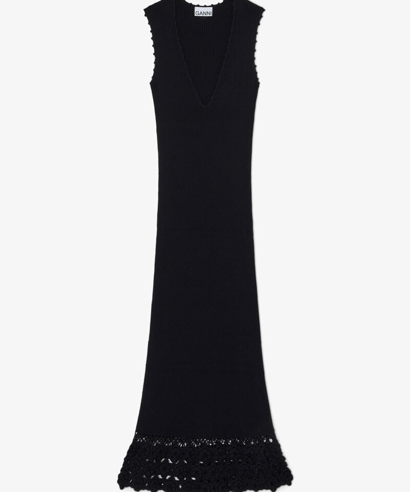 Black Long Dress in Cotton Crochet